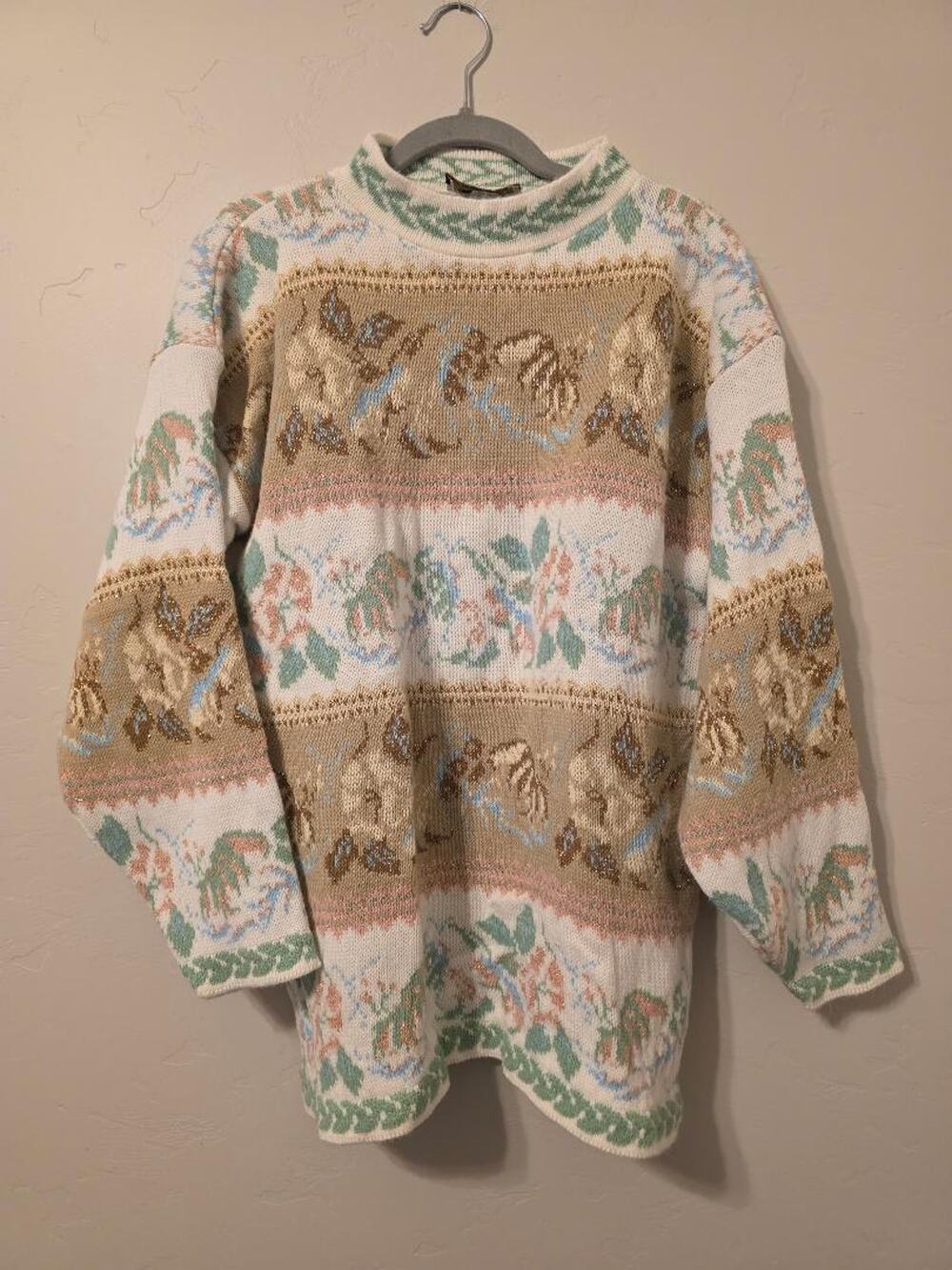 Dana Scott Vintage Pastel Metallic Knit Sweater Size Large